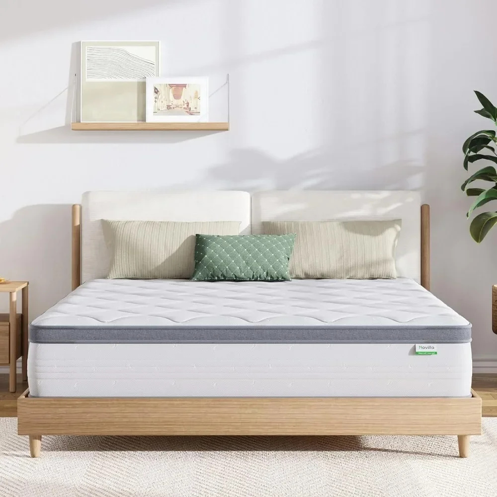 Queen Mattress, 12 Inch Hybrid Mattress Queen with Comfort Foam,Innerspring Pillow Top Queen Mattress in a Box