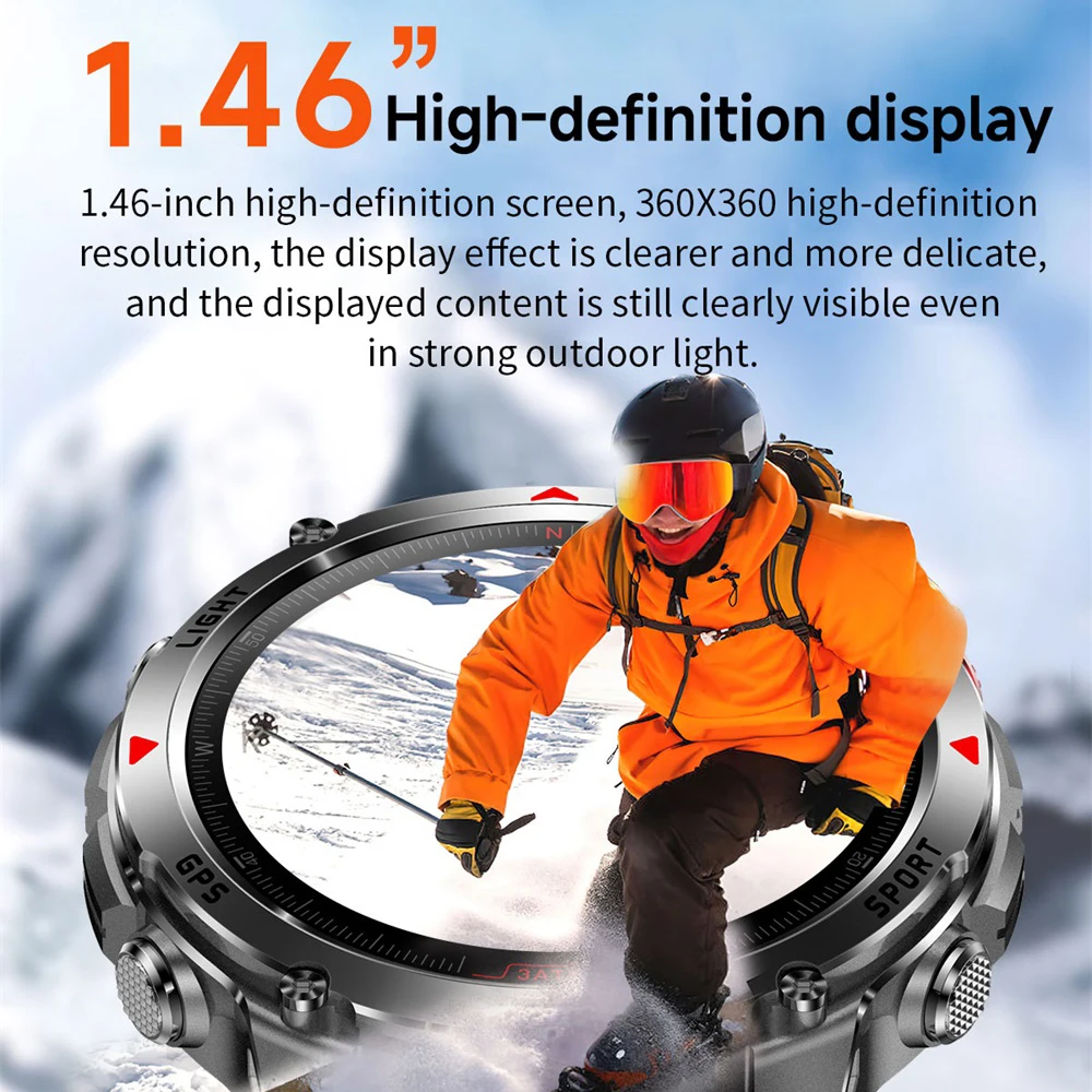 Rotundity Outdoors GPS Sports Smartwatch 30M Waterproof Compass Flashlight Altitude Pressure Blue Tooth Call Health Smart Watch