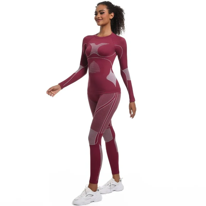 

Быстросохнущее термобелье для лыжников, теплый облегающий комплект, компрессионный, влагоотводящий, дышащий, женская спортивная одежда для активного отдыха и велоспорта