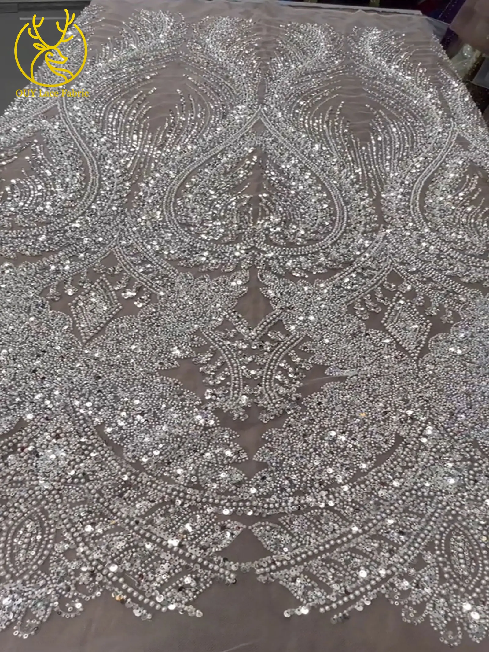 2026 Afrikanischer Spitzenstoff, hochwertiger Kaffeebrauner französischer Spitzenstoff mit Perlen und Pailletten, nigerianischer Braut-Mesh-Spitzenstoff, 5 Yards – Detail 8
