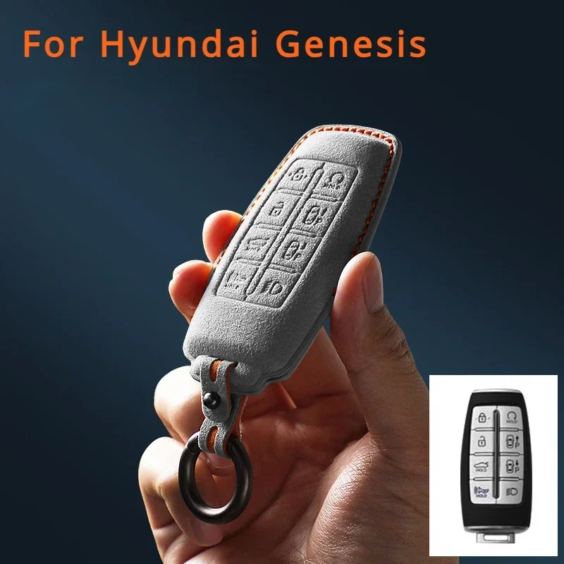 

For Hyundai Genesis G80 GV70 GV80 2019 2020 2021 2022 2023 Suede Remote Car Key Case Shell Keychain for Genesis Car Key Fob