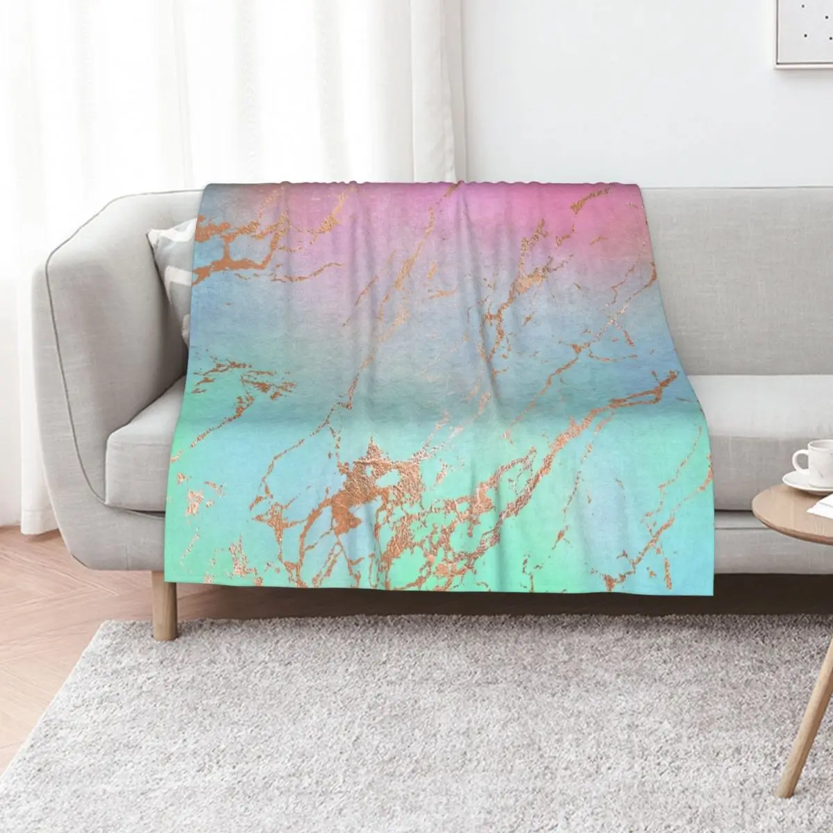 Purple Blue Rainbow Unicorn Texture with Copper Faux Marble Effect Throw Blanket Vintage For Decorative Sofa halloween Blankets