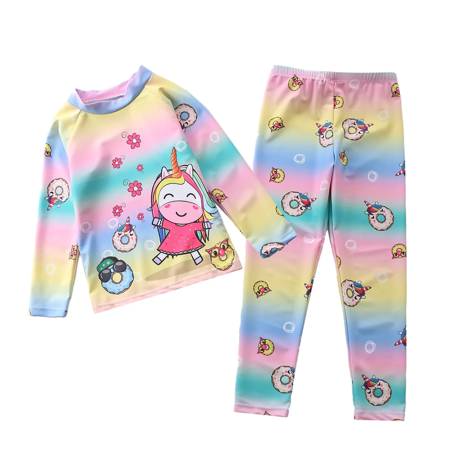 HappyFlute Unicorn Print Two Piece Set Long Sleeve 16-38kg Children Super Sunscreen&Soft Summer Seaside Girls Swimsuit