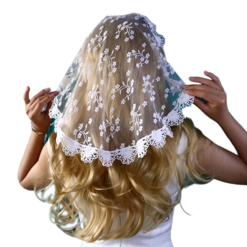 Ethnic Lace Flower HeadScarf for Women Wedding Hair Scarf Bandannas Party Headpiece Turbans Hairband Church