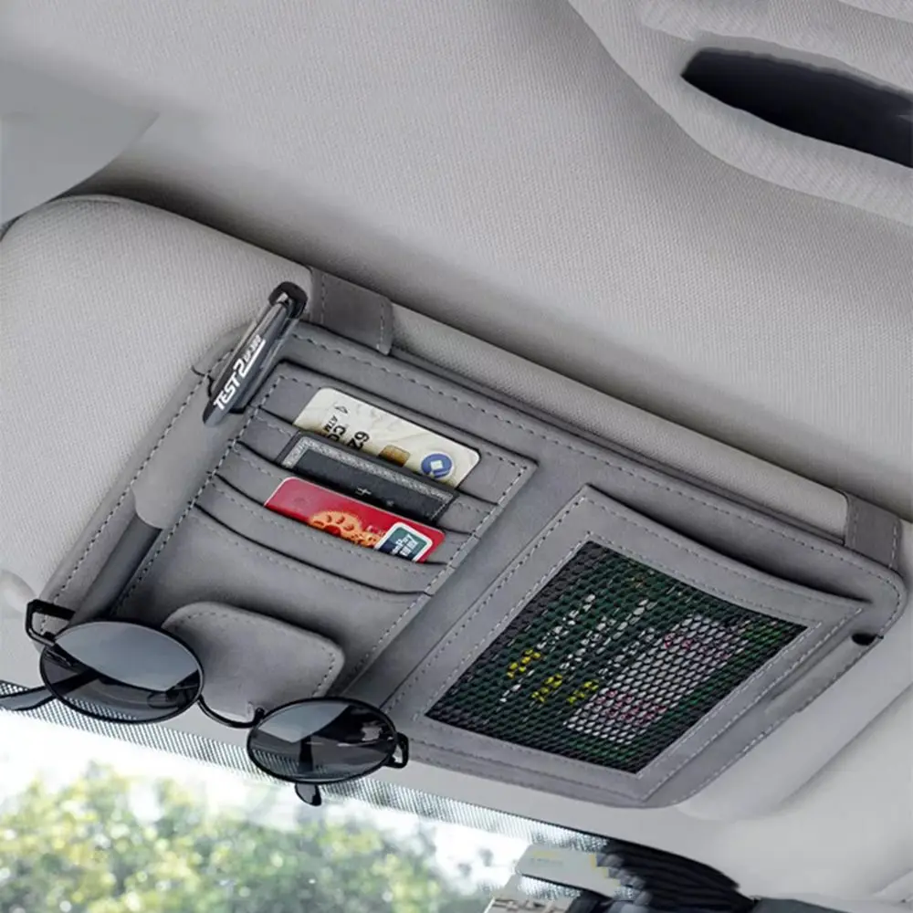 Multi-compartment Car Sun Visor Organizer Easy To Install Net Pocket Sunshade Storage Bag Compact Space Saving