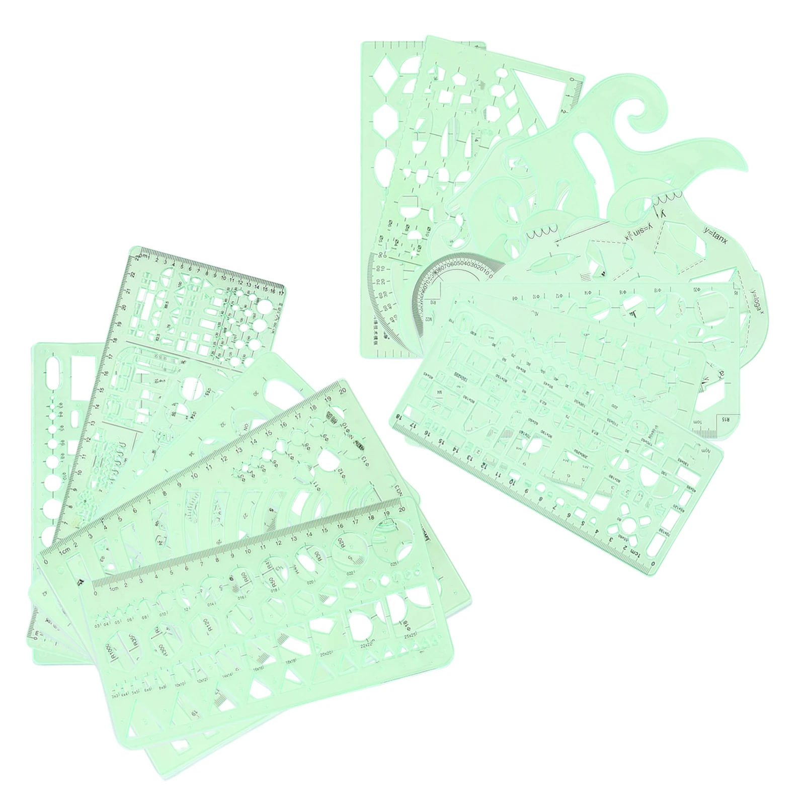 15 Pcs Design Ruler Templates for Drawing Measuring Geometric Plastic Rulers Hand Gauge Architectural Scale Drafting Tools High