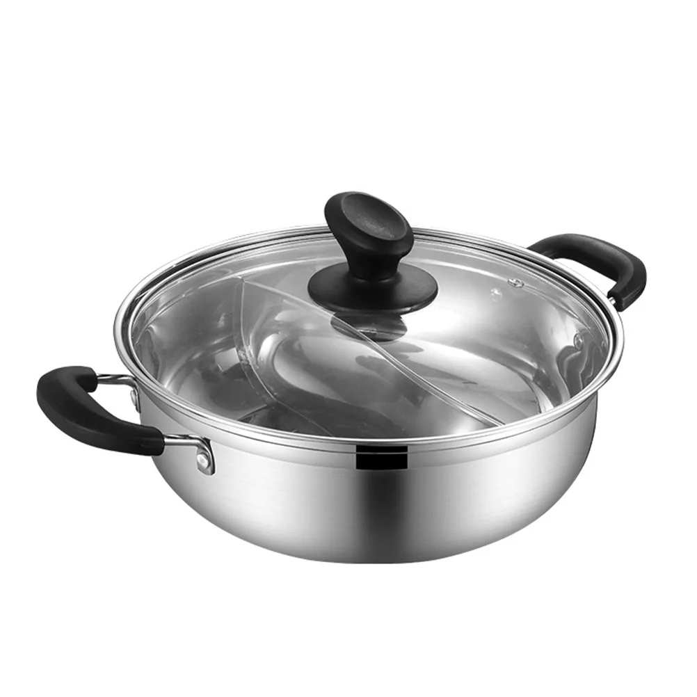 

1pc Stainless SteelPot 304 Glass Lid Anti-Scald Handle Hot Pot for Induction Gas Stove Kitchen Supply Home Use Slow Cooker
