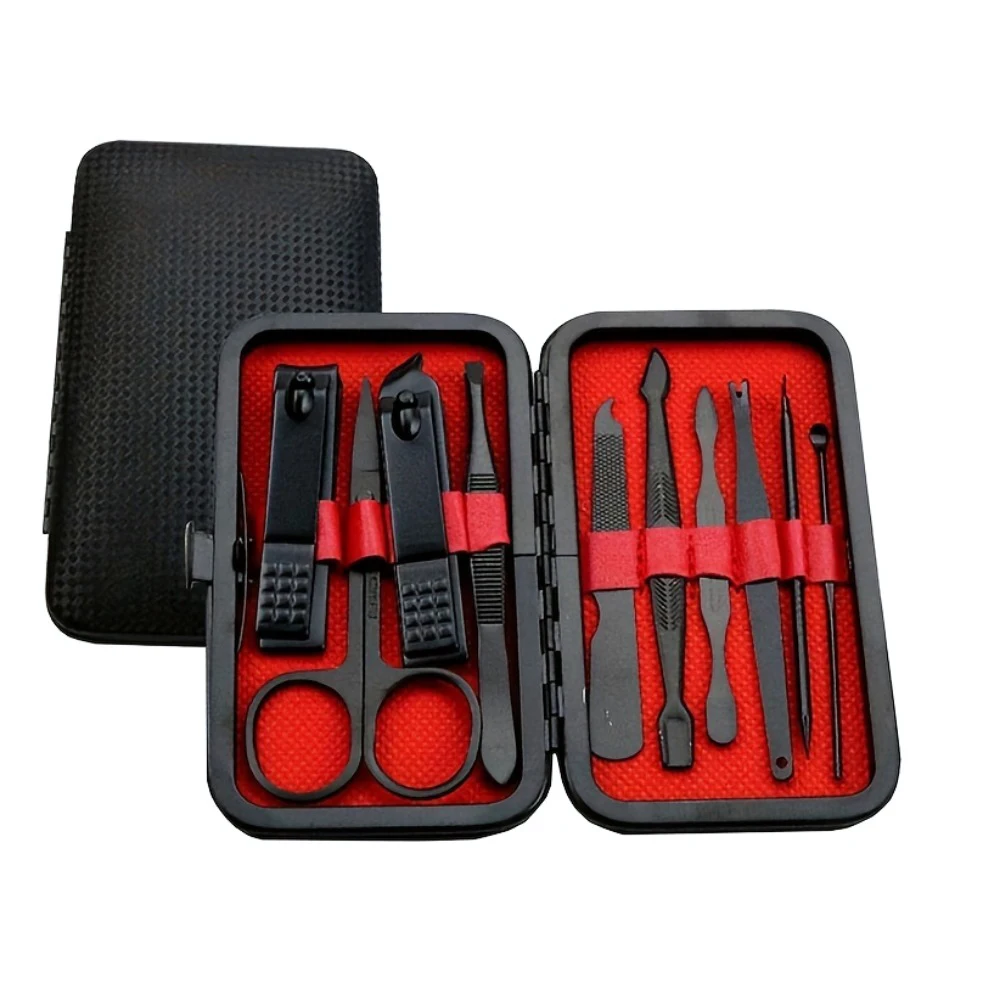 

10-Piece Black Nail Clippers Kit with Travel Case – Professional Cuticle Nippers & Clippers, Complete Grooming Set for Home & T