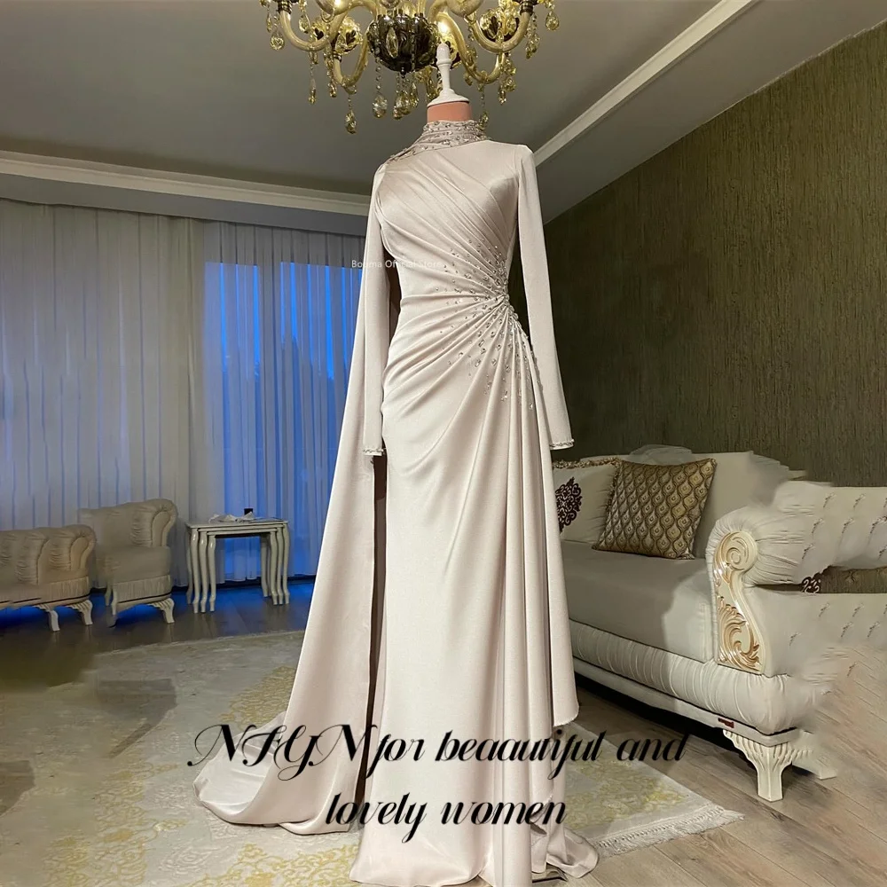 

NFYN Elegant High-Neck Prom Dresses Long Sleeves Shawl Prom Gown Shiny Rhinestones Formal Gown for Woman robe de bal Customized