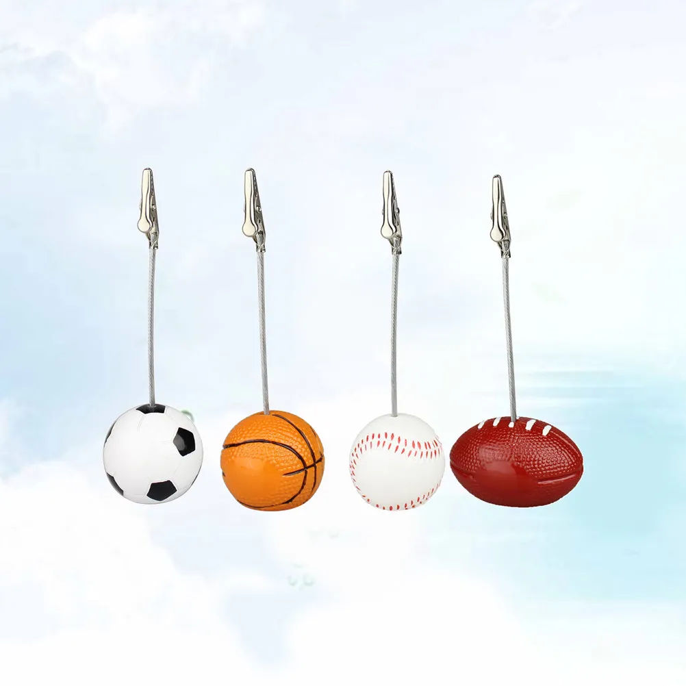 4Pcs Sports Ball Memo Clip Resin Metal Crocodile Photo Holder Home Office Desk Organizer Yellow Silver 12.2cm Height Flexible