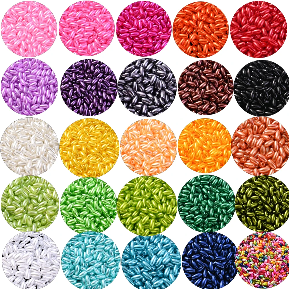 200pcs/lot Rainbow Rice Pearl Bead Oval Imitation Pearl Bead For Jewelry Making Arts Crafts Apparel Sewing Garment Beads Diy