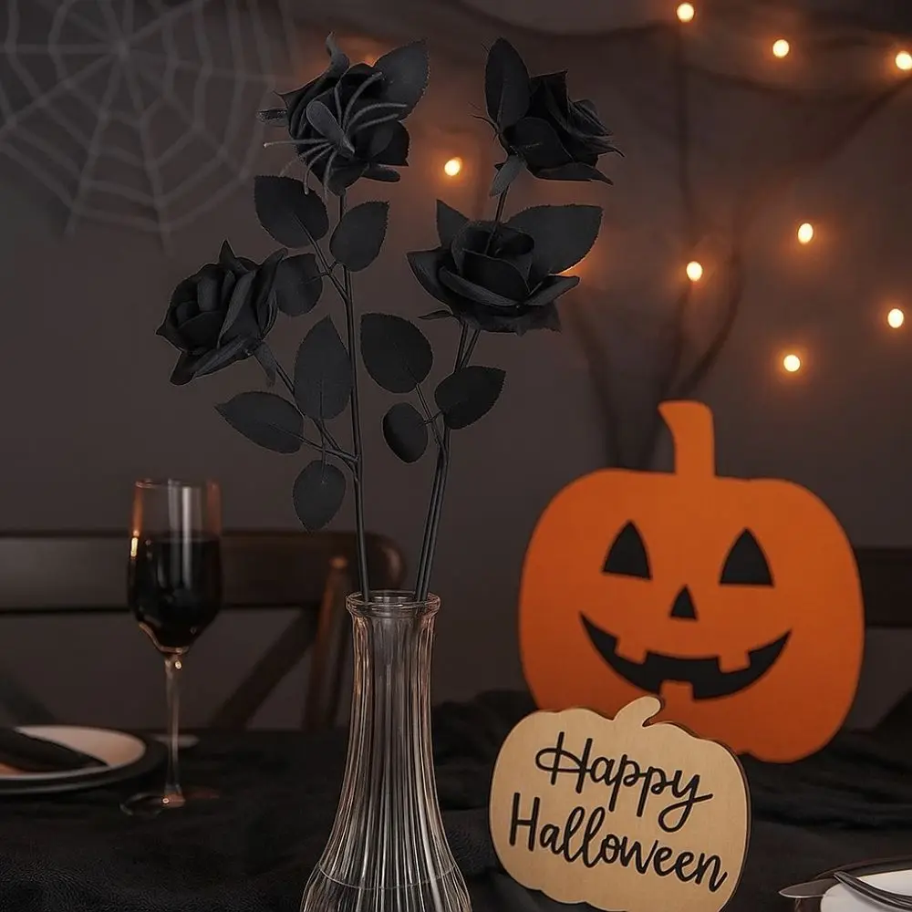 

Photo Props 38cm Halloween Artificial Rose Realistic Gothic Spider Rose Bouquet Handmade Simulation Fake Flower Vase Arrangement