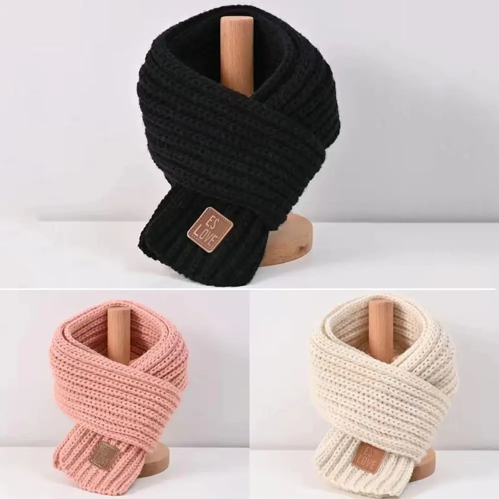 New Windproof Cross Scarf Solid Color Button Design Neckerchief Knit Cross Collar Short Neckerchief Autumn Winter