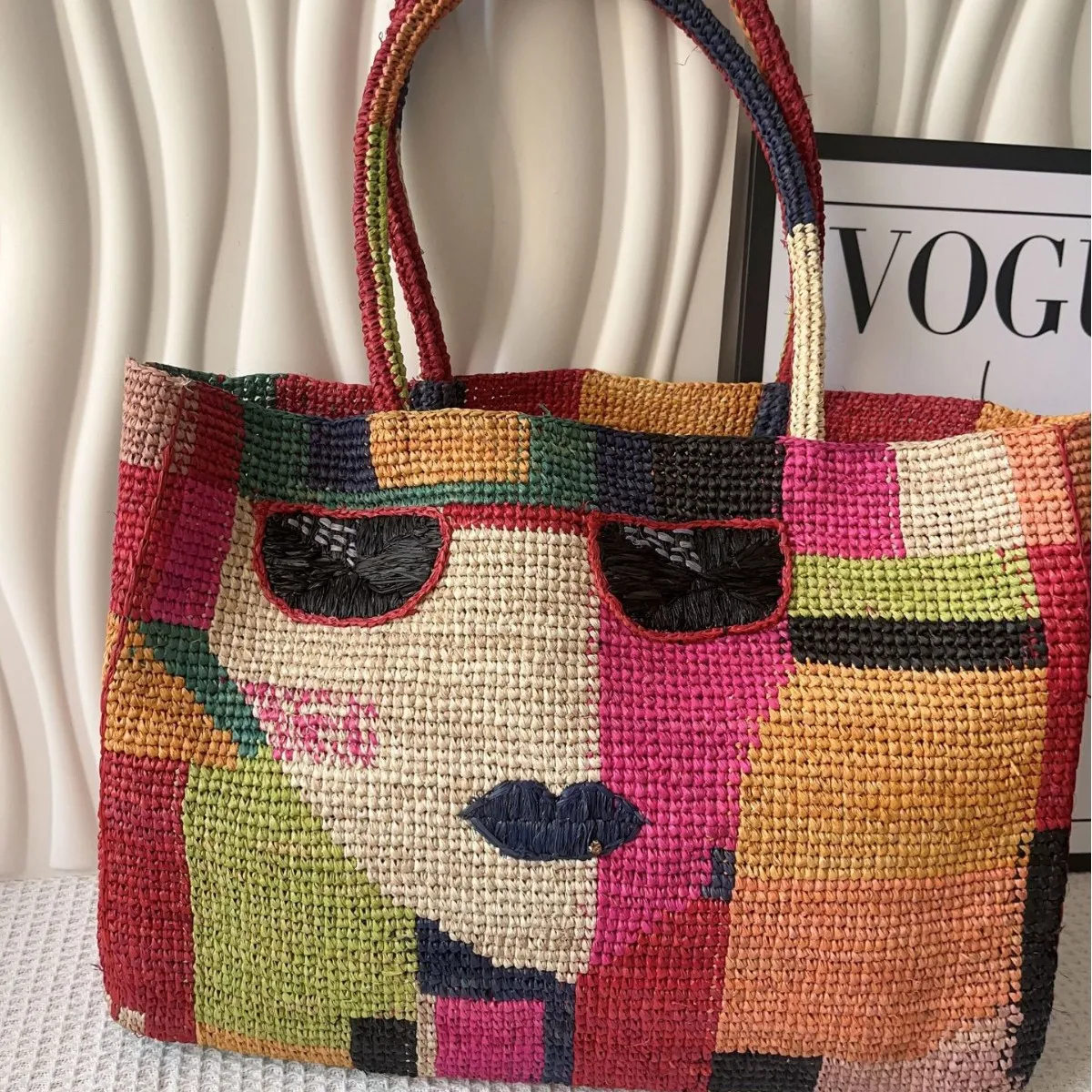 

НОВАЯ Вместительная женская сумка через плечо Lafite, красочная сумка-тоут, ручная работа, вязаная сумка с узором, повседневная дорожная сумка