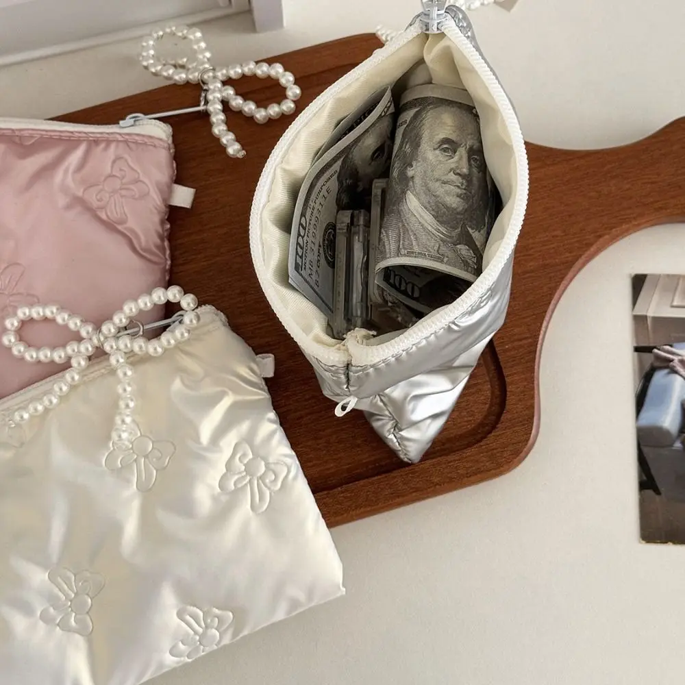 Compact Bow Design Draagbare Opbergtas Rits Knop Parel Hanger Sanitaire Mat Tas Tissue Portemonnee Make-up Tas