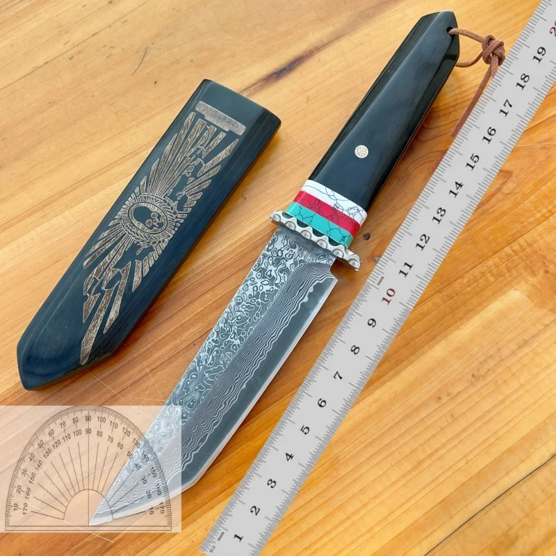 Japans handgemaakt smeden Damascus staal fruitmes, hoge hardheid, buiten kamperen, scherpe overleving, zelfverdediging,