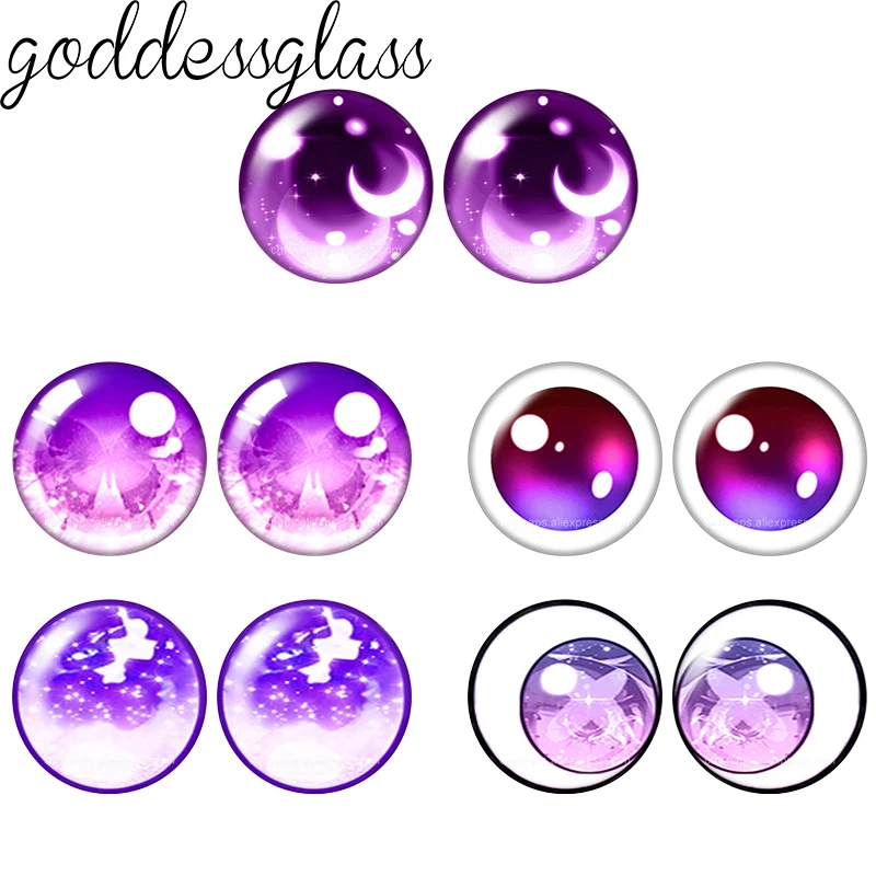 5pairs Glass Cartoon Doll Purple Eyes Moon Pupil Cute 12mm/18mm/20mm/25mm Round cabochon flat back Making findings Jewelry
