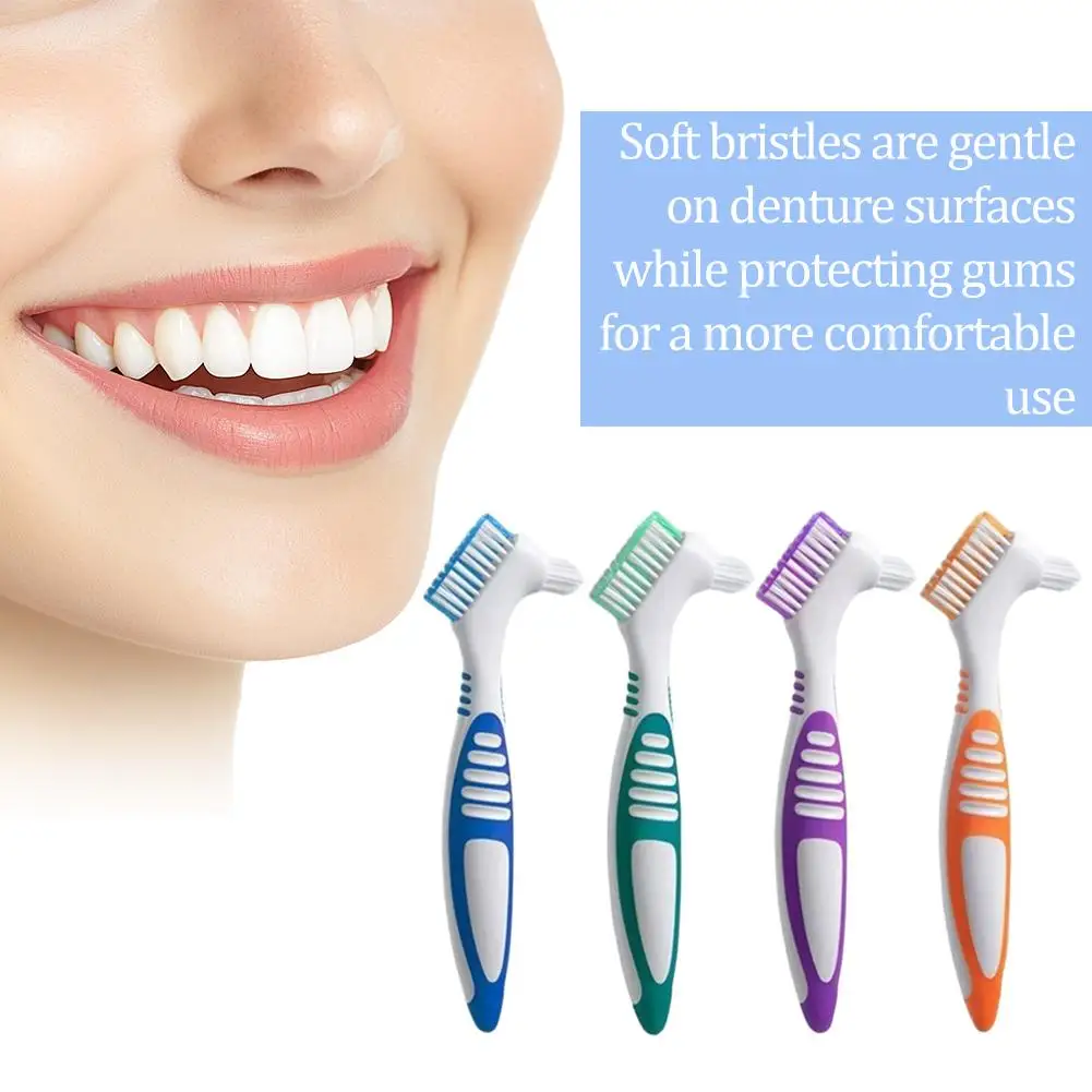 Dental Denture Cleaning False Teeth Brush Soft Comfortable Brush Dual Teeth False Daily Head False Cleaning Care Teeth L1M0