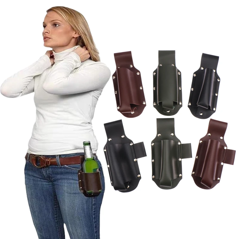 Étui de ceinture de bouteille de bière portable en cuir PU, sac de ceinture de bière, étui de bouteille de clics extérieur, couverture de ceinture de bière