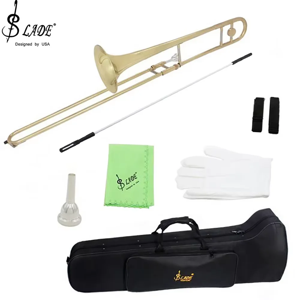 Bb Alto Trombone Lacquered Gold Professional Brass Instrument B Flat Trombone Horn With Box Musical Instrument Accessories