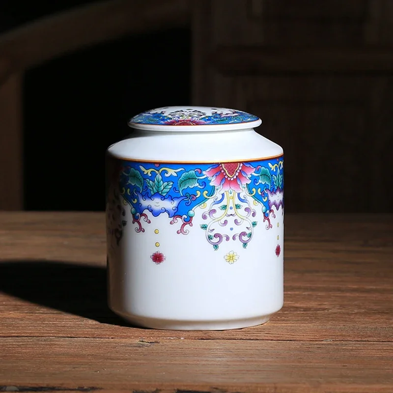 

Painted Ceramic Tea Pot Lid Sealed Household Pu'er Storage Container Decoration