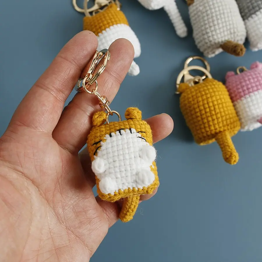 Crochet Chaveiros para Presentes Handmaking, Cute Cat Doll Chaveiros, Acessórios pingentes, Knitting Cartoon, Small Cat Keychains Gift