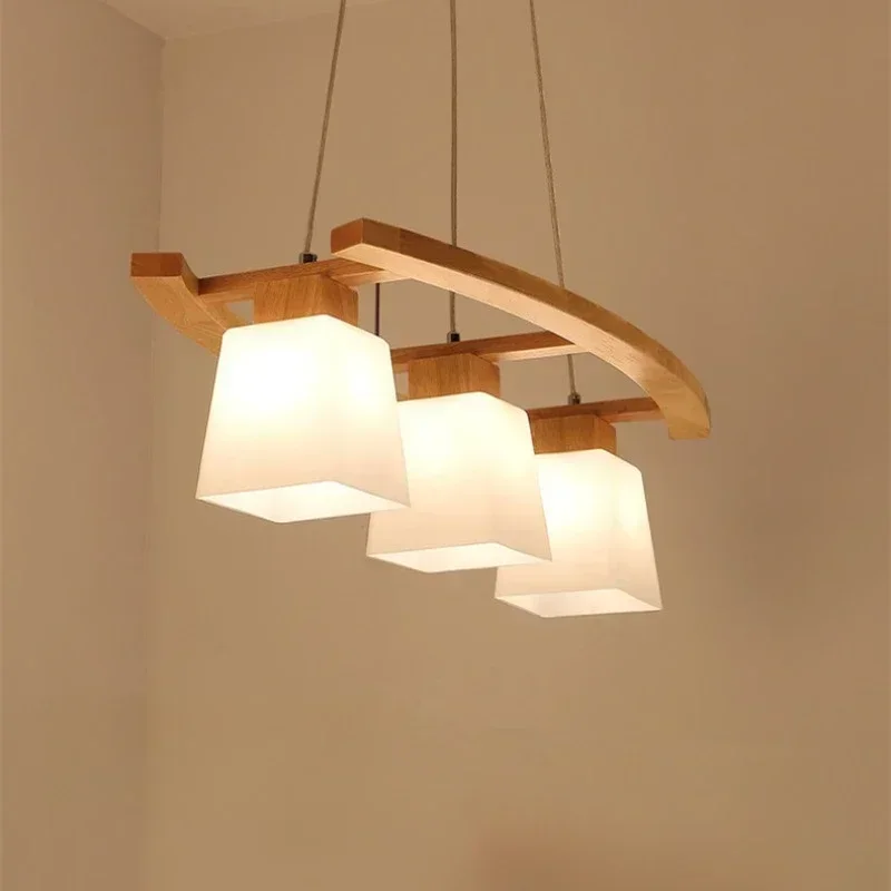 Individuality, Creativity, Simplicity, Rural Restaurant, Bar, Study, Three Head Solid Wood Dining Pendant Lamp