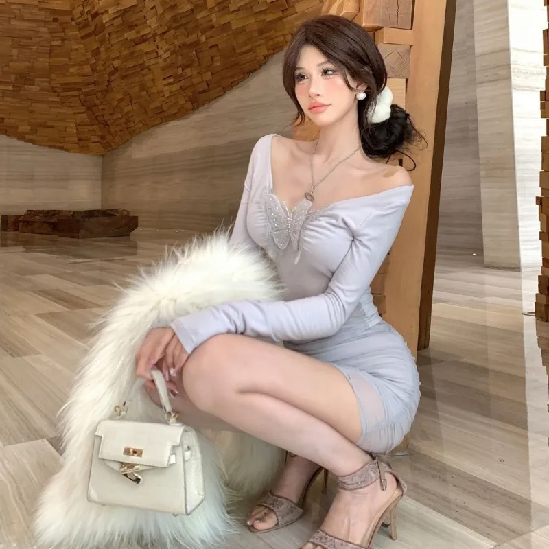 Einfarbig Pullover Langarm Top Falten Rock Temperament Sexy Mode Rock Anzug