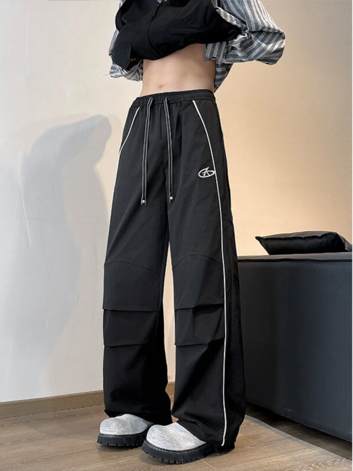 

American Sle Workwear Pants Men Women Spring New Thin Large Size Sports Casual Trousers Slimming High Risen Wide Leg