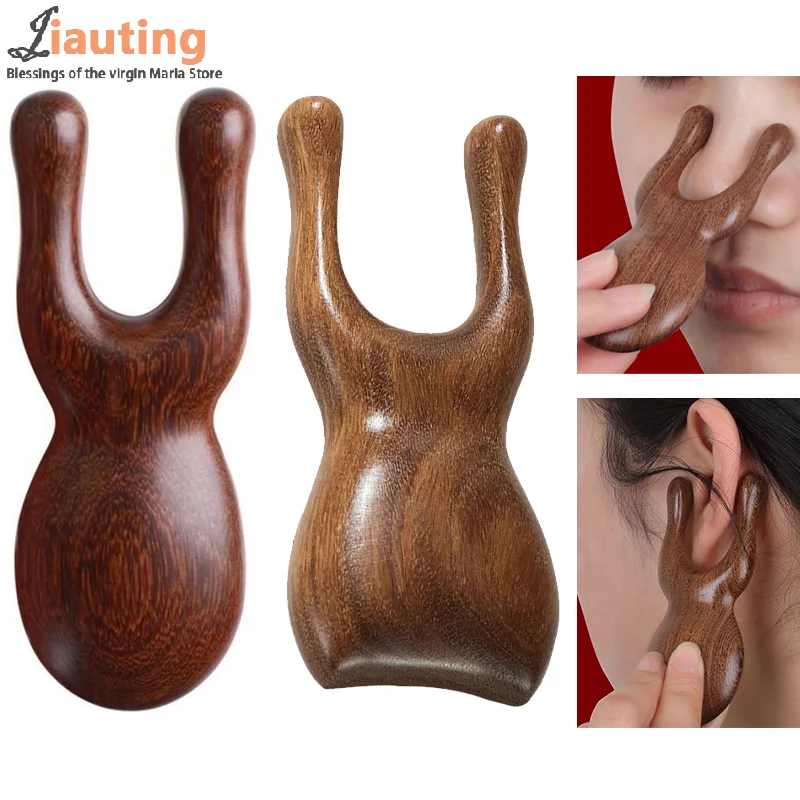 1PC Sandalwood Facial Lifting Guasha Massage Comb Wooden Handle Eye Massage Plate Reduce Puffiness Nose Lifting Nose Massager