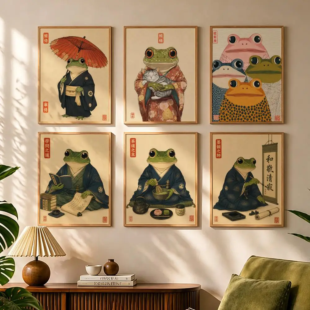 Cultural Japanese Frog Lifestyle Painting Calligraphy Canvas Poster Bedroom Living Room bar Hallway House interior Wall Decor