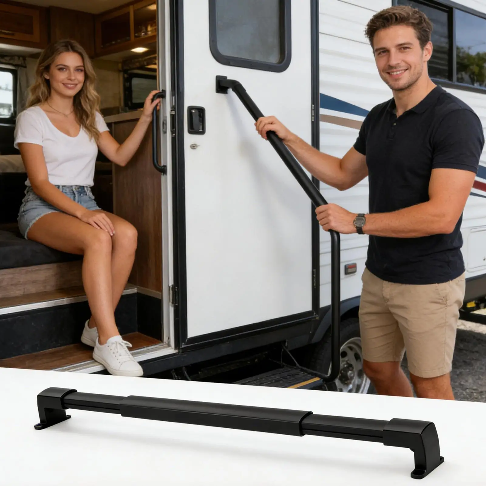 

RV Screen Door Bar Adjustable Heavy Duty Push Crossbar Screen Door Push Handle For Trailer Travel Easy Exit Assist Pull Grip
