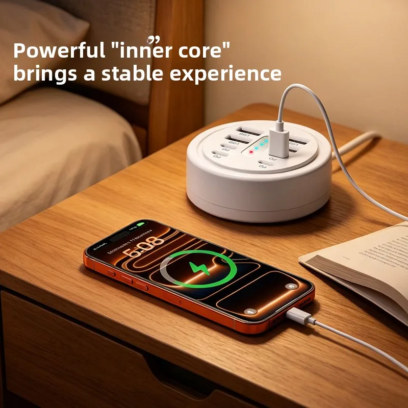 8-in-1 Type-C Hub, Mini Portable USB Converter Dock with Flashing Lights, Fast Charging Multi-Port Power Expansion Strip