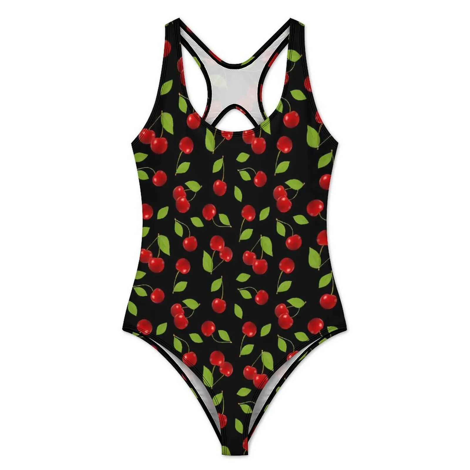 Cute Cherries Swimsuit Sexy Green Leaves One Piece Swimwear Push Up Swimsuits Trendy Beach Beach Wear