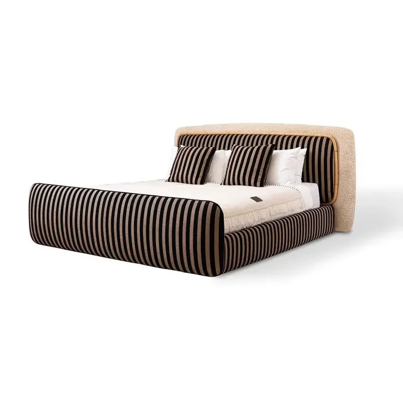 

Light luxury master bedroom bed modern minimalist designer, large flat-floor villa high-end bedroom fabric double bed