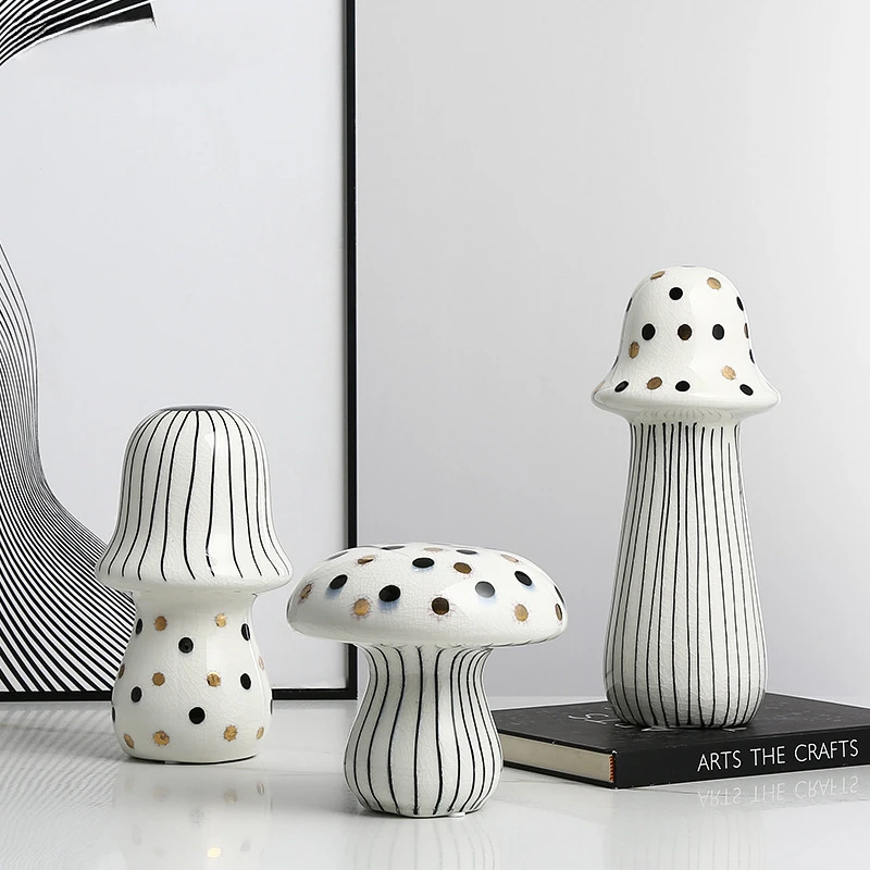 Ceramic Crafts Polka-dot Mushrooms Cartoon Simulation Ornaments Decorative Figurines Home Decoration Accessories