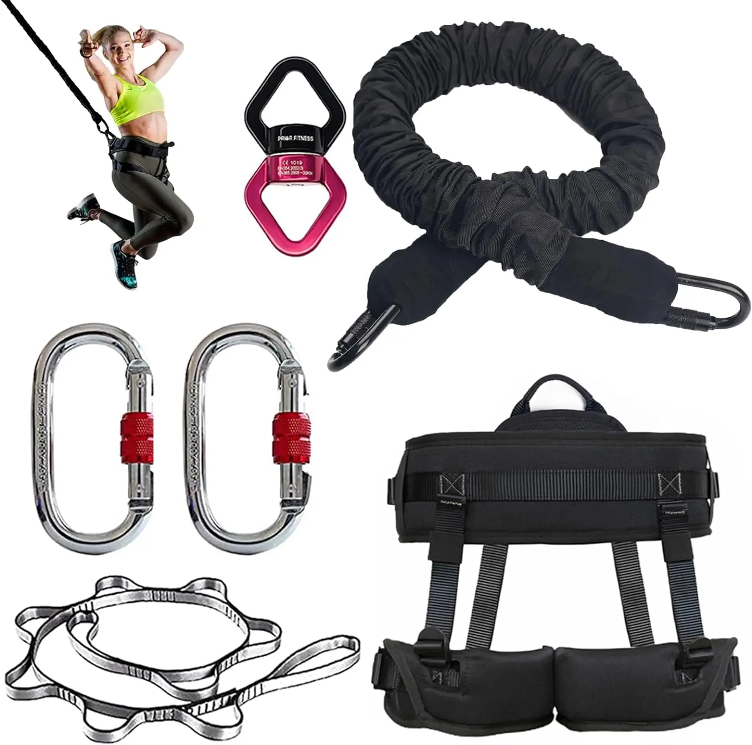 

PRIOR FITNESS Bungee Fitness Set Yoga Bungee Adjustable Rope Resistance Air Dance Rope Exercise Fitness Home Gym Professional Tr