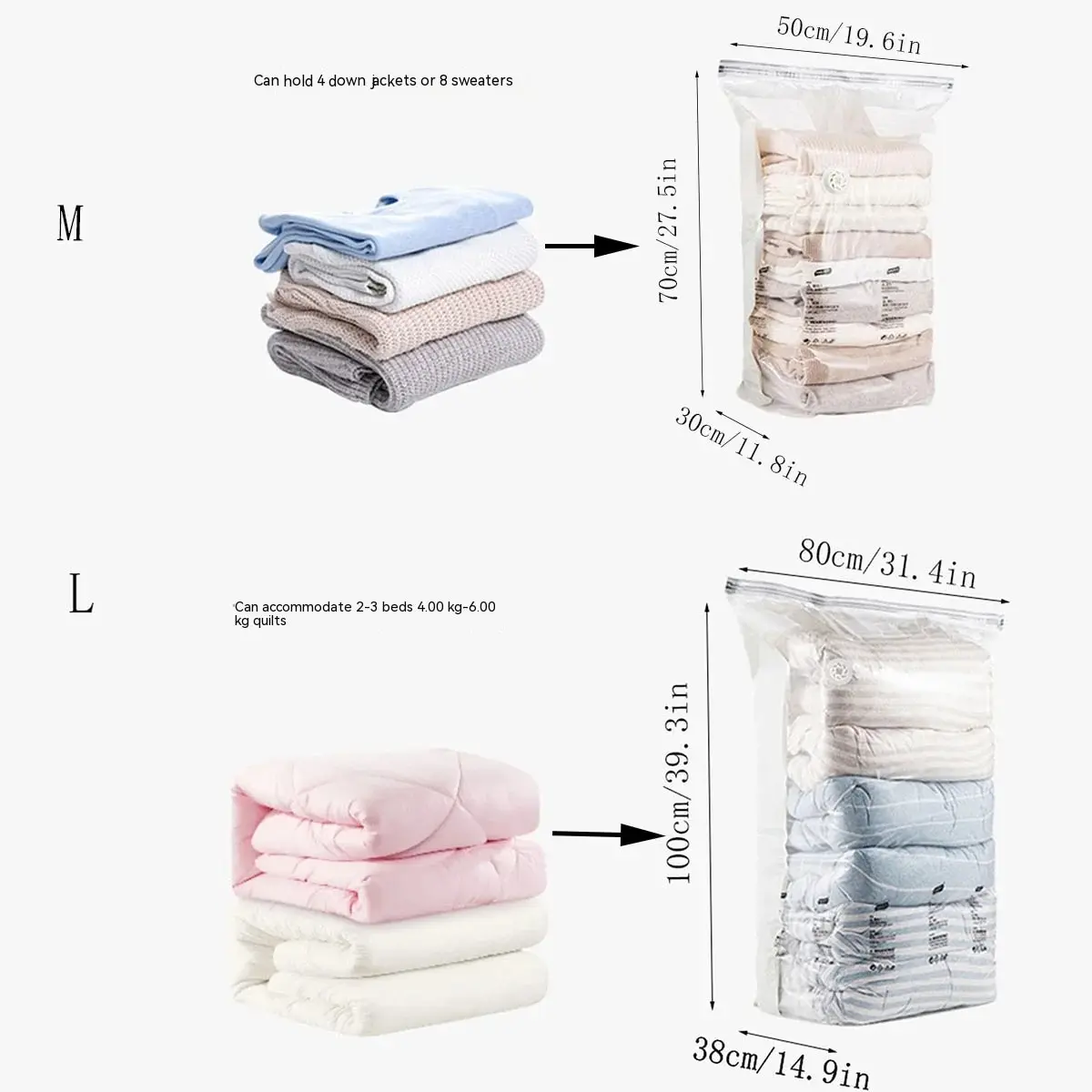 Vacuum Bags Large No Need Pump Plastic Storage Bags for Storing Clothes Blankets Compression Empty Bag Covers Travel Accessories