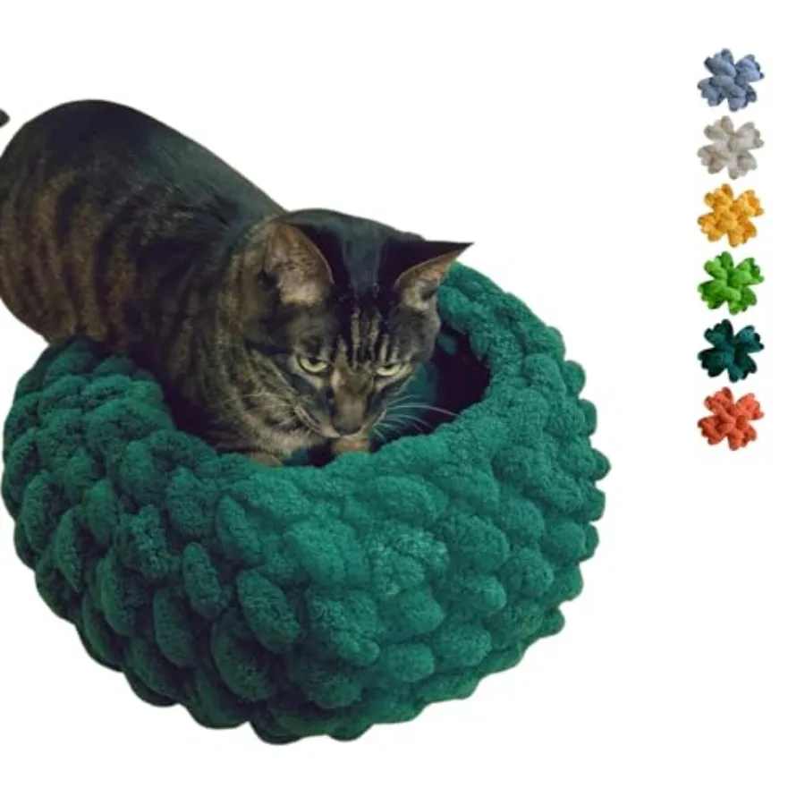 

Cat Nest Bed - Premium Self Warming Handwoven Washable Extra Soft Round Cave House for Indoor Kitten and Kitty, Small and