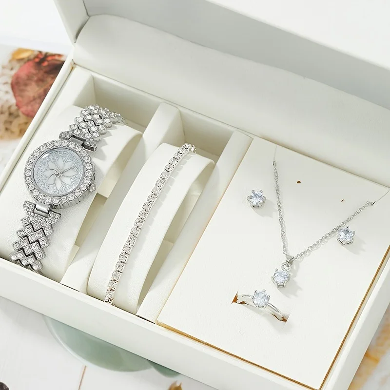 Kegllect 5PCS Women's New Full Diamond Fashion Trend Watch Versatile Light Luxury Watches