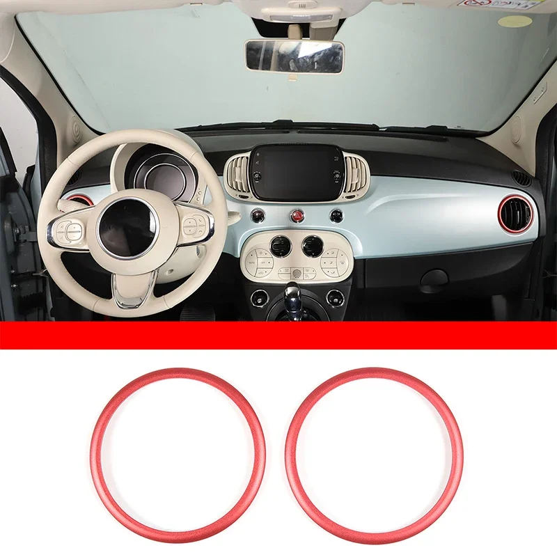 For Fiat 500 2016+ aluminum alloy red car styling center console side air outlet decorative ring sticker car accessories 2Pcs 2