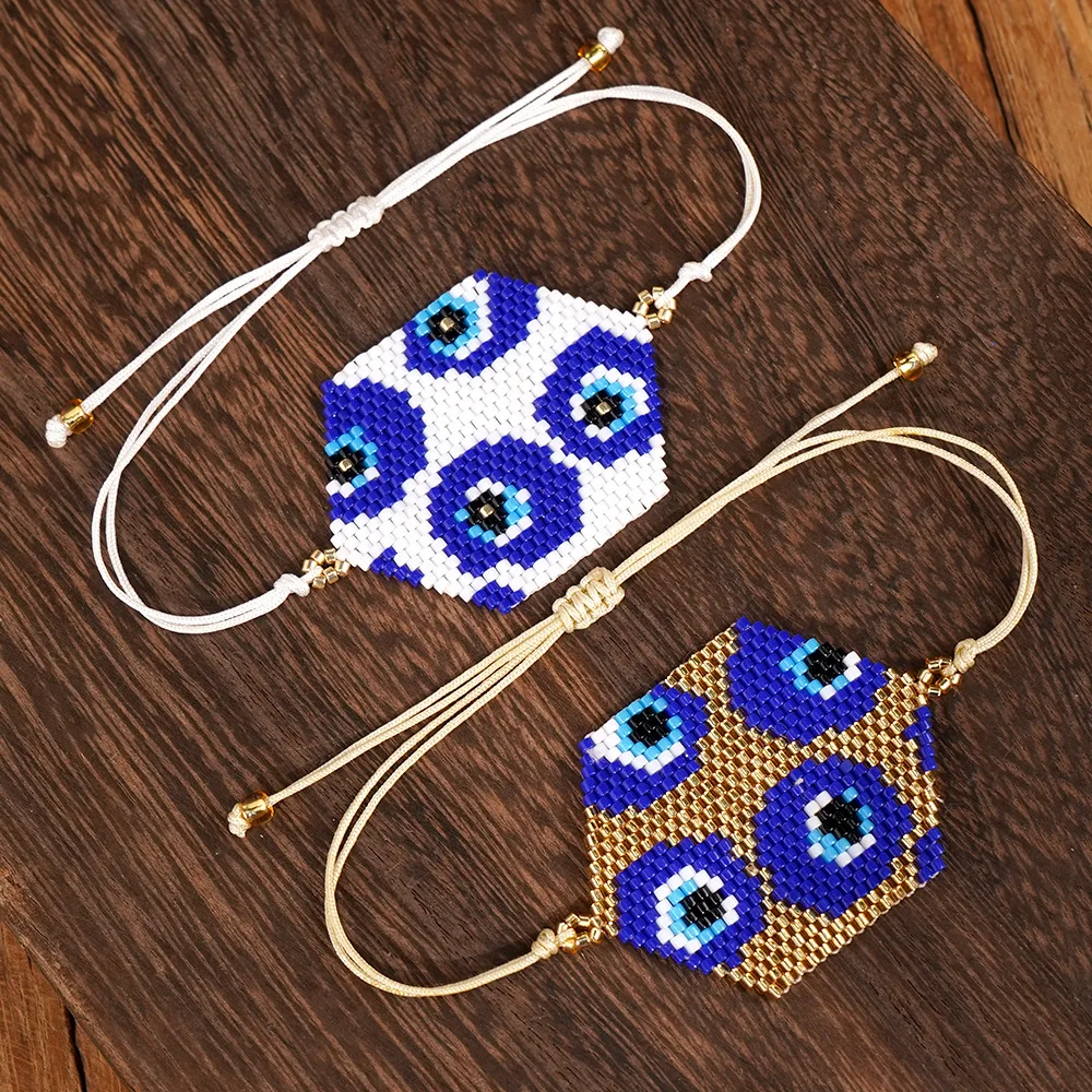 

Rice bead bracelet Hexagon Eye Bohemia Irregular Pattern Hand-woven Adjustable Geometry Fashion Simple girl Beaded bracelet