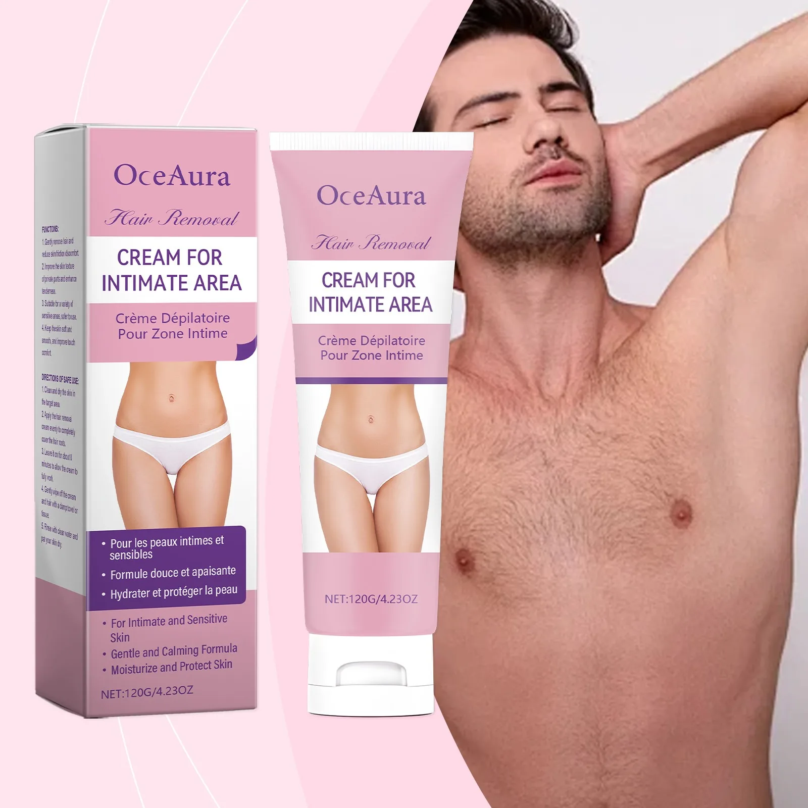 Sensitive Skin Hair Removal Cream, Painless Depilatory for Bikini Area & Body Natural Ingredients Gentle Formula for Smooth Skin