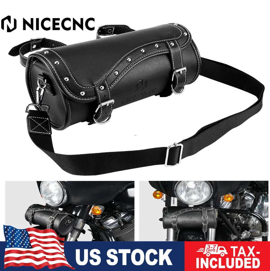 

NICECNC мотоциклетная сумка из искусственной кожи на переднюю вилку, кожаный руль, водонепроницаемая седельная сумка для Harley Davidson, универсальный чехол для инструментов