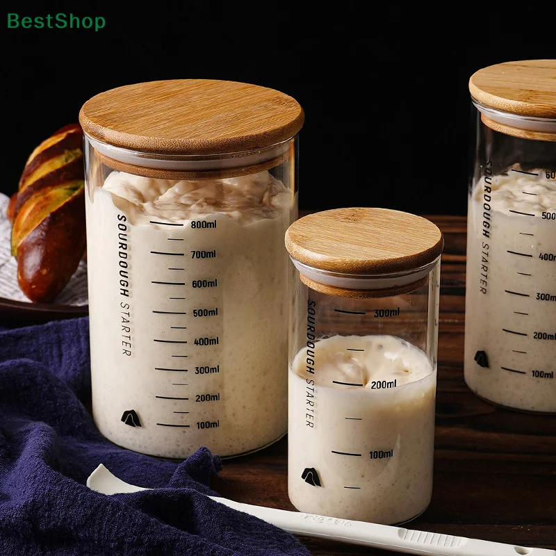 300/600/900ml Sourdough Starter Jar Clear Glass Heat Resistant Sourdough Starter Container Baking Fermentation Jar Food Storage