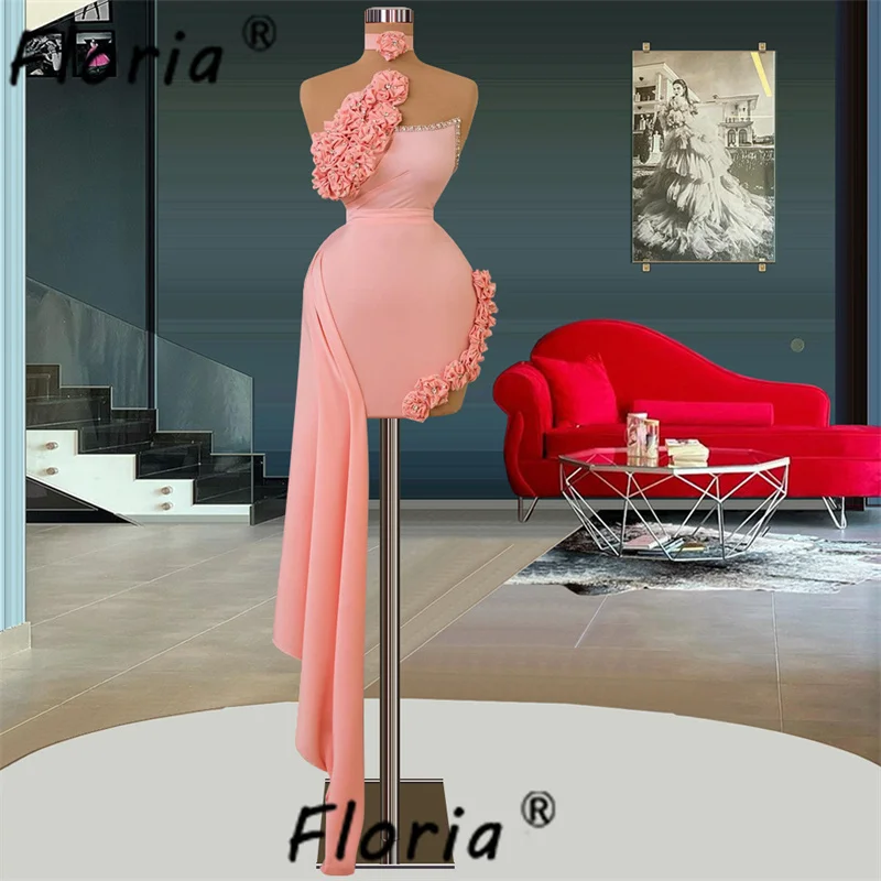 Sexy Fashion Pink Cocktail Dress Flowers 3D Beaded Crystal Short Prom Birthday Dress Women Ladies 2024 Mini Special Party Dress