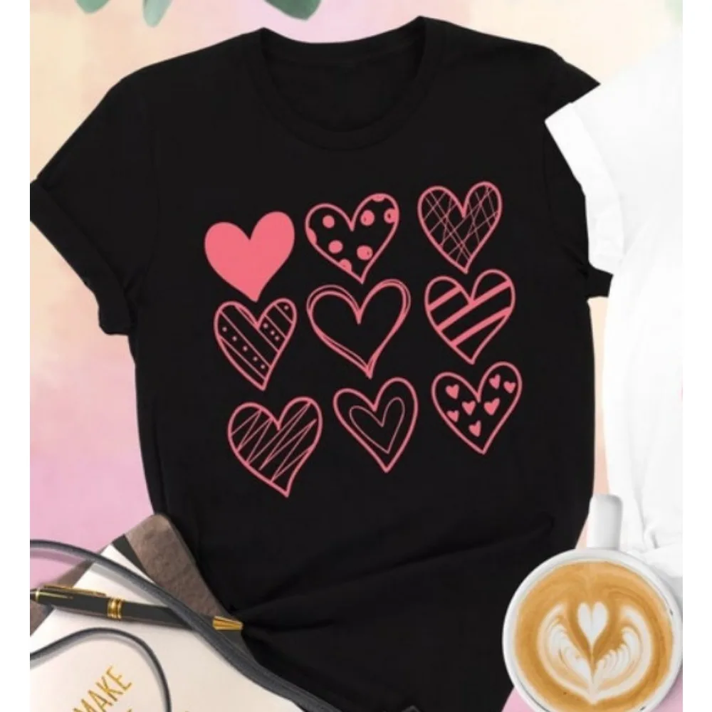 Valentine's Nine Hearts Shirt Valentine Couple Shirt Womens Valentines Shirts Women Clothing Camisetas Ropa Mujer Harajuku