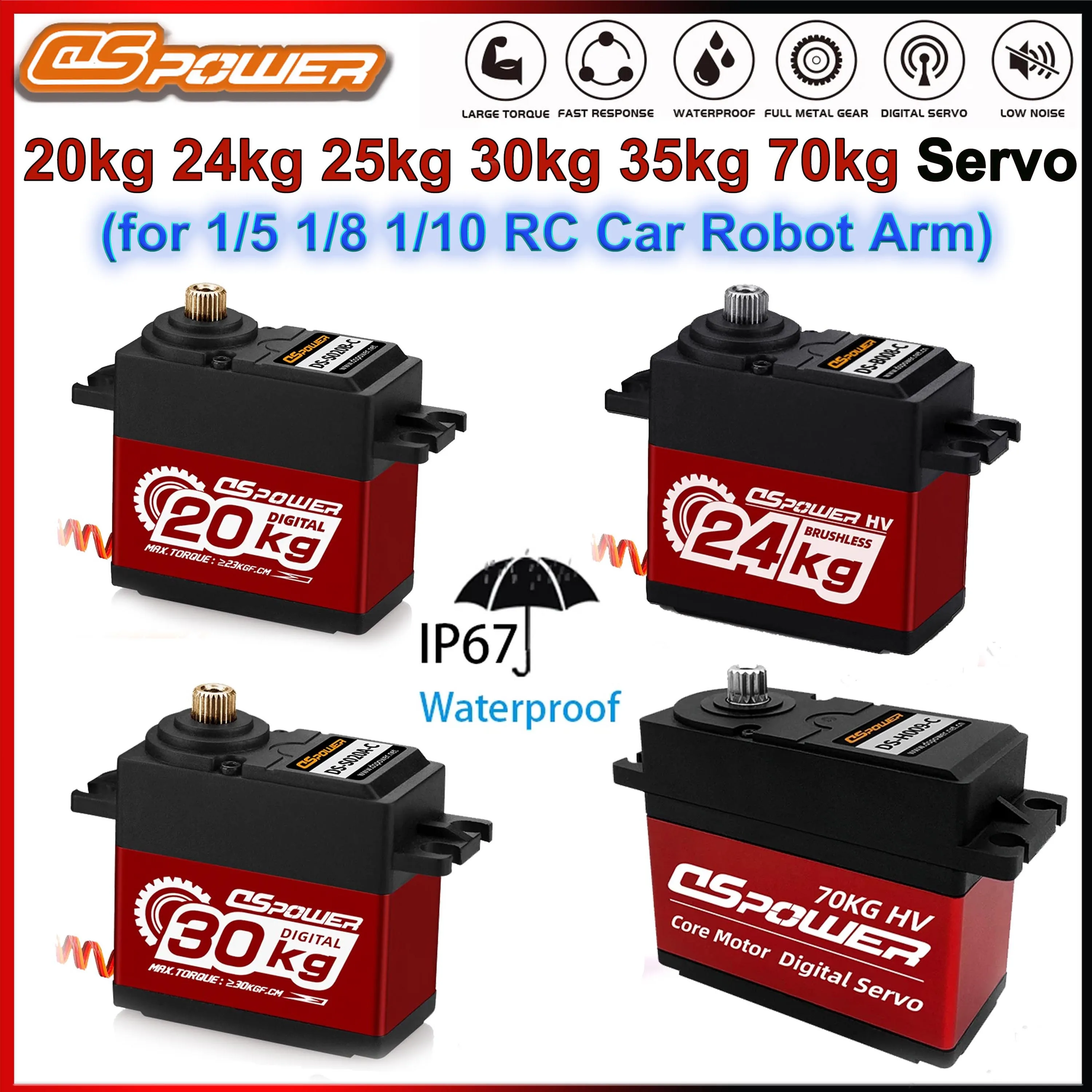 DSpower 20 kg 25 kg 30 kg 35 kg 70 kg wasserdicht IP67 Metallgetriebe Servo großes Drehmoment für 1/5 1/8 1/10 RC Auto TRX4 Axial Scx10 Roboter