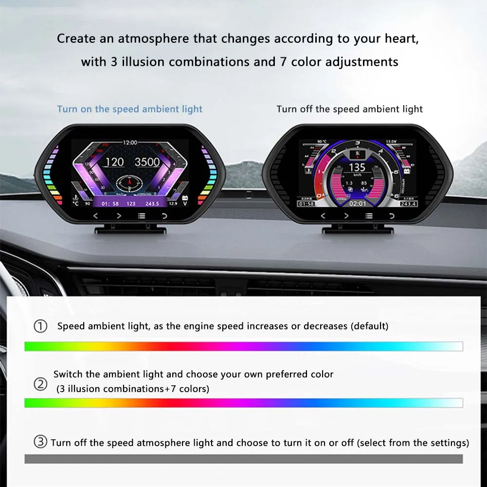 Color Light HUD Head Up Digital Speedometer Outdoor Off Road Speed Guide For Car Auto SUV