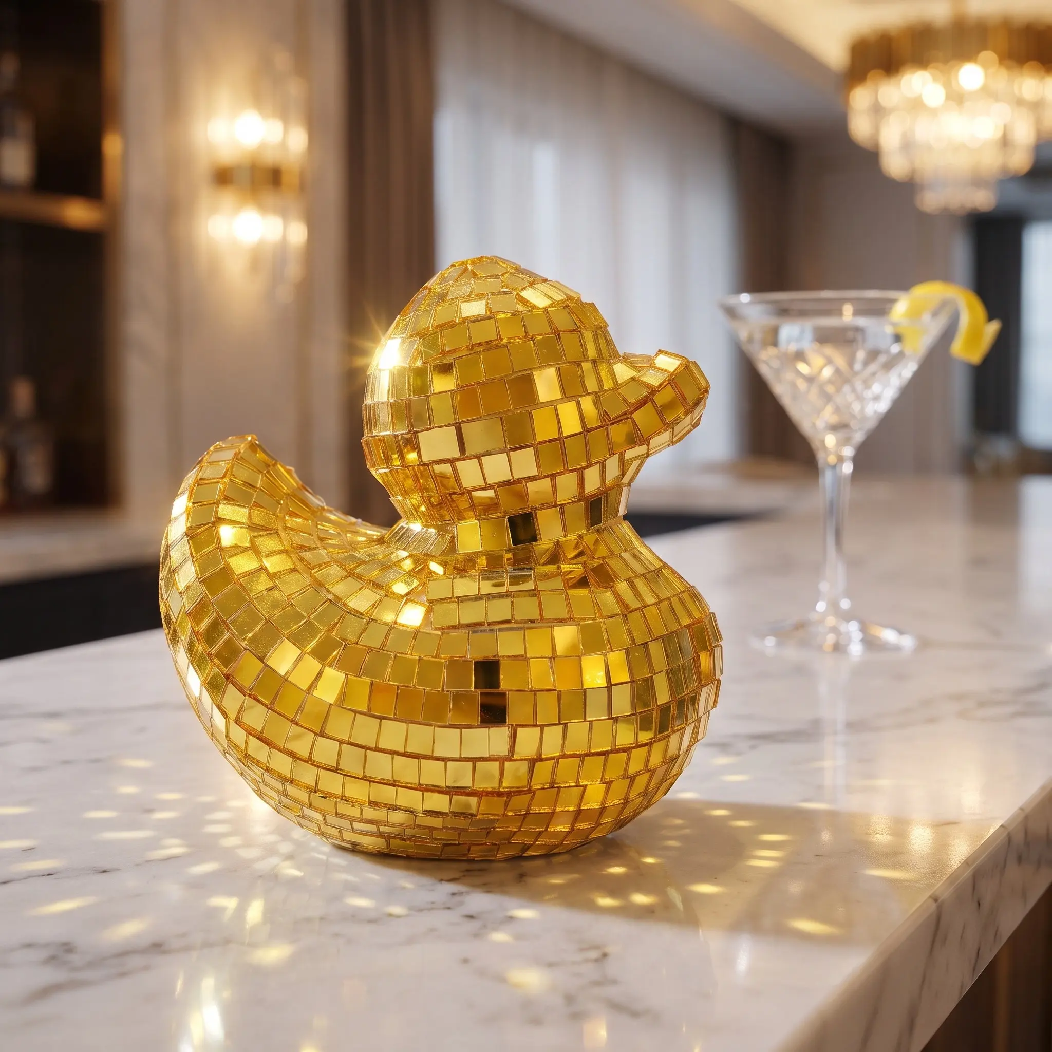 Retro Disco Mirror Duck Sculpture Glass Miniature Keepsake Home Party Decoration Funky Glass Animal